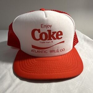Vintage Coca-Cola Atlantic BTLG Co Trucker Hat Mens Red White Snapback Cap